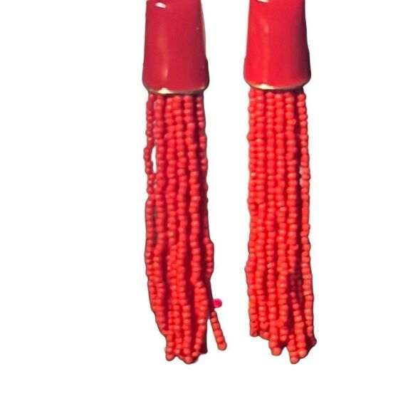 Baublebar Sugar Fix Red Beaded Tassel Dangle Earrings for Pierced Ears - Picture 4 of 5